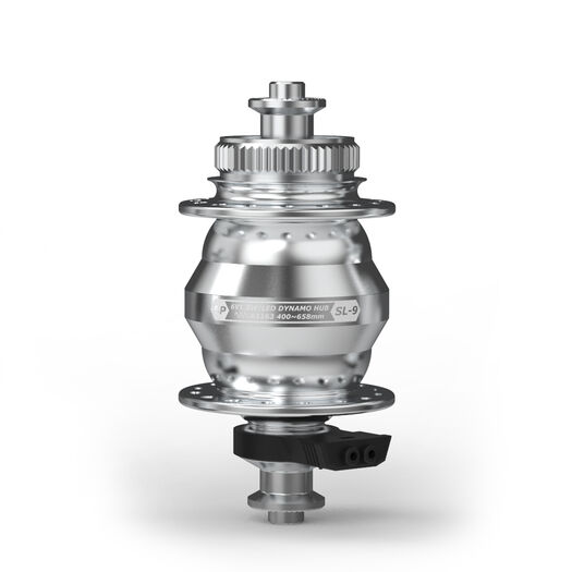 SP SL-9 Ultraslim Dynamo Disc Hub Front - 6V-1.5W LED Power - 9mm QR. Centre-Lock disc type. 100mm OLD 32H click to zoom image