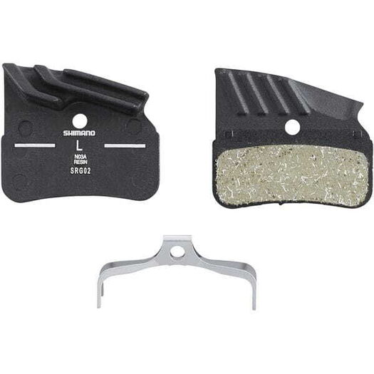 SHIMANO N03A disc pads & spring, alloy back with cooling fins, resin click to zoom image