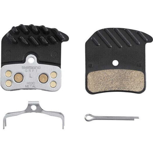SHIMANO H03C disc pads & spring, alloy/stainless back with cooling fins, metal sintered click to zoom image