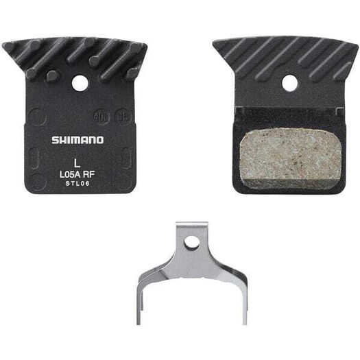 SHIMANO L05A-RF disc pads & spring, alloy back with cooling fins, resin click to zoom image