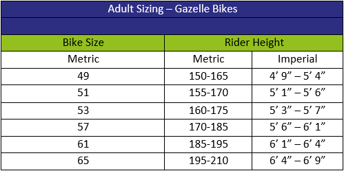 Gazelle Size Chart