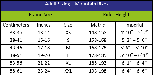 Road Frame Size Chart