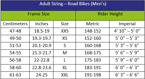 Road Bike Height Chart