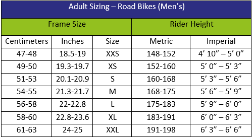 Bike Frame Size Chart For Height