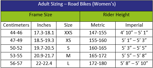 Bike Size Chart Inches